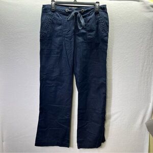 Banana Republic Ryan Fit Wide Leg Linen Blend Pants Womens 8 Navy Casual 2660